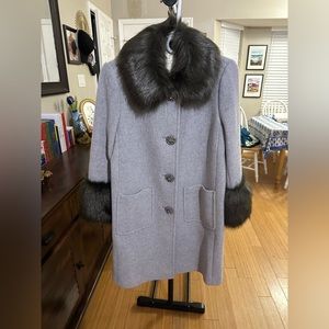 Gray Kate Spade Pea Coat with Fur Trim NWOT